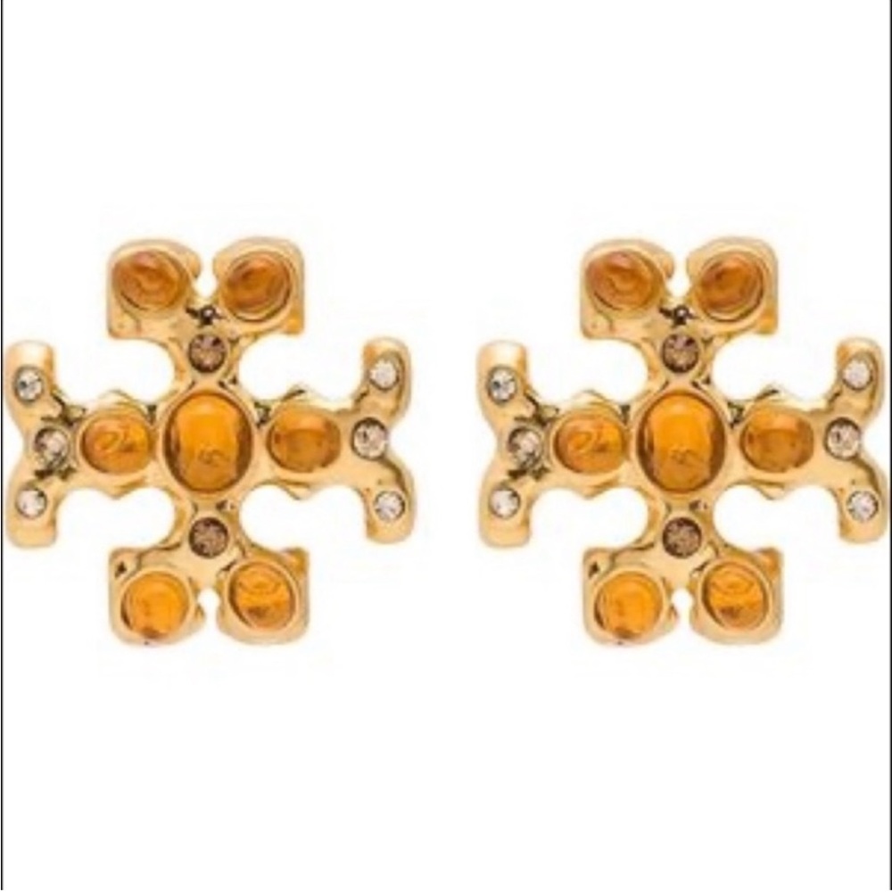 Final sale tory  Burch Gold Roxanne with sparkling colorful crystal stud Earring